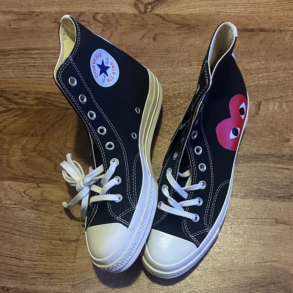 Converse Black High-Tops with Red Heart Motif